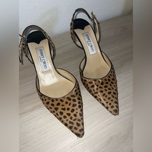 Jimmy Choo Agnes Leopard Print Calf Hair Adjustable Sling Back